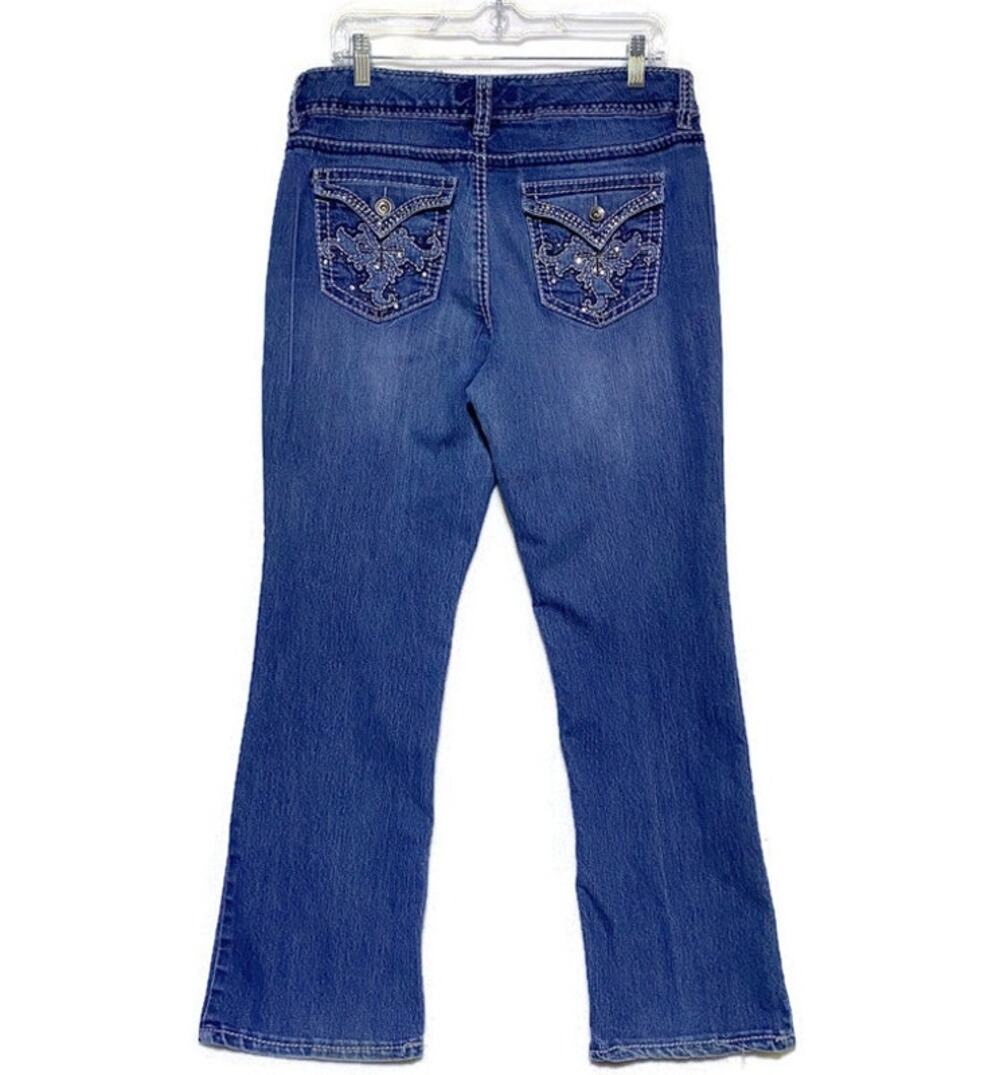 Nine West Women's Size 12 Blue Denim Jeans Embellished Back Pockets